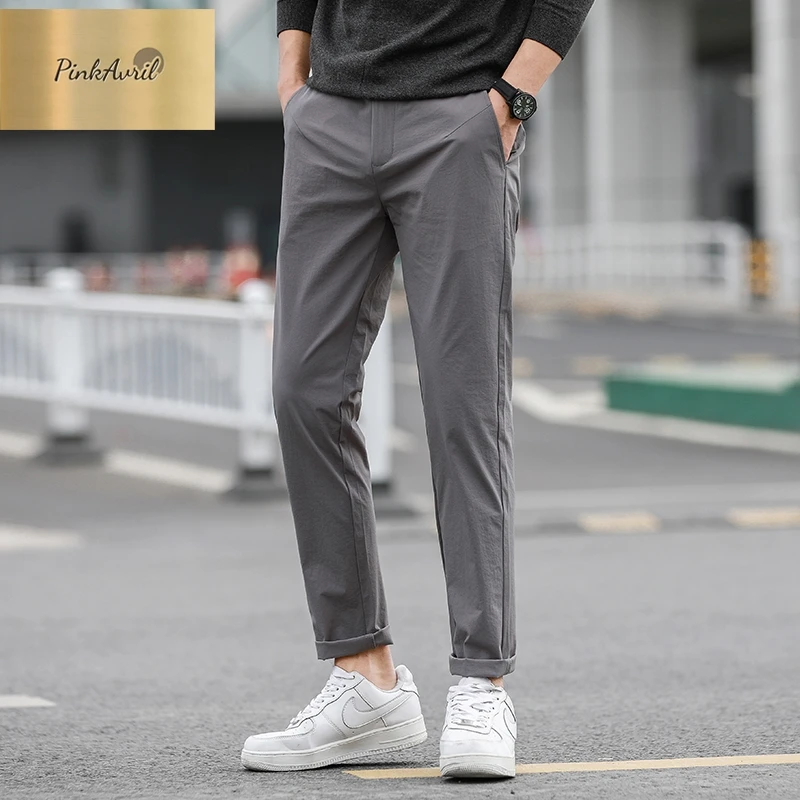 PinkAvril春夏季薄款休闲裤男士冰丝弹力直筒裤2025新款潮流修身