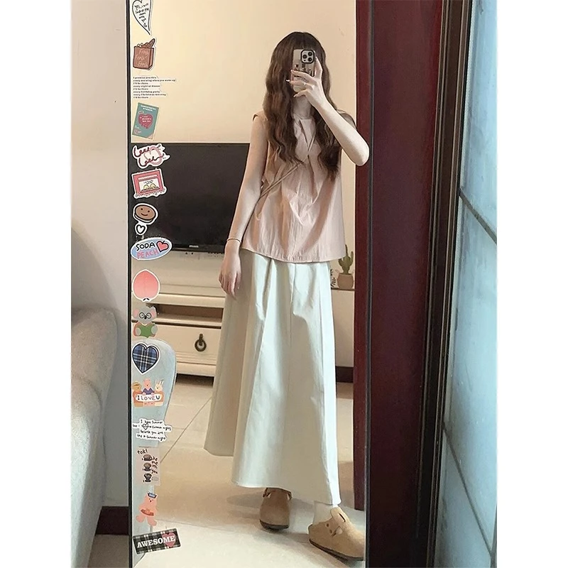 2025夏季新款减龄套装宽松甜美风无袖背心上衣搭配半身长裙两件套
