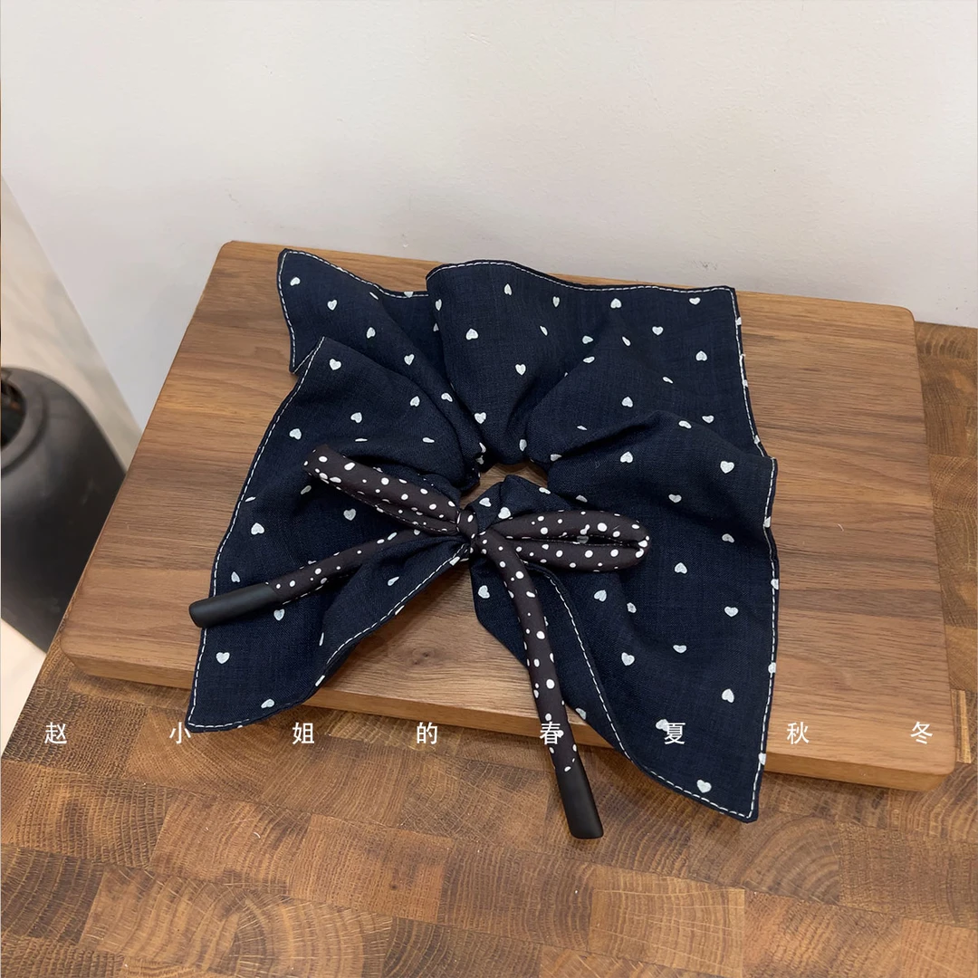 韩国发饰高级感韩系甜美百搭头饰头圈藏蓝色蝴蝶结方巾大肠发圈