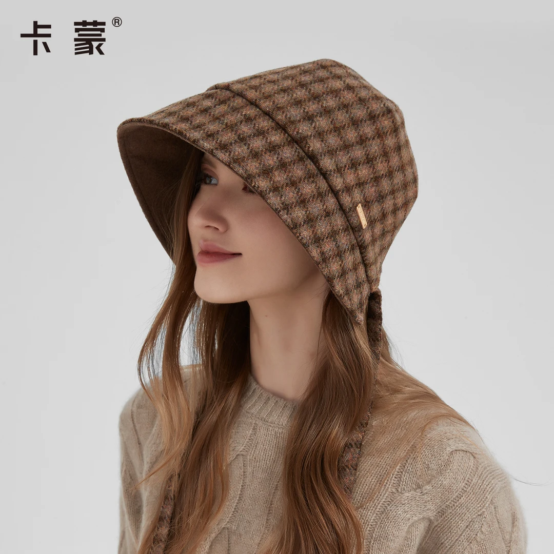 【达人】卡蒙渔夫帽格纹秋季新款帽子百搭复古抗菌保暖时尚盆帽