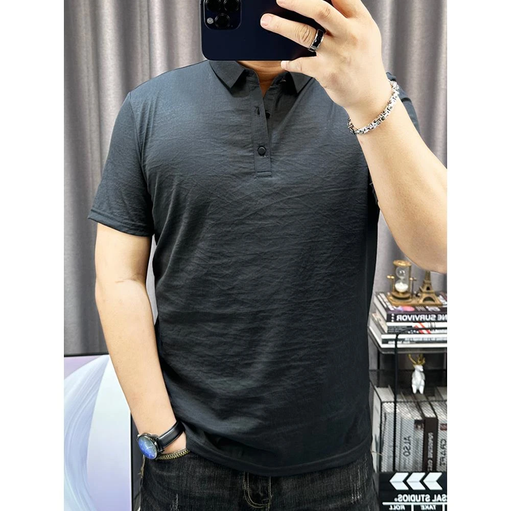 棉麻短袖polo衫男2025夏季新款纯色翻领修身上衣男士半袖透气t恤