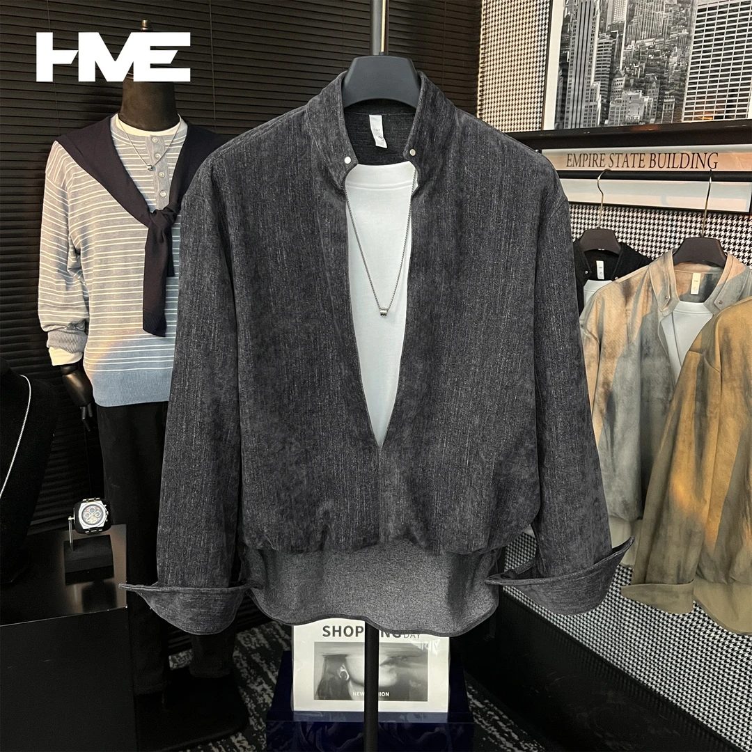 【HMEYAO】【莱赛尔丝光棉】雪尼尔复古明线拼接铆钉层次感假两件衬衣