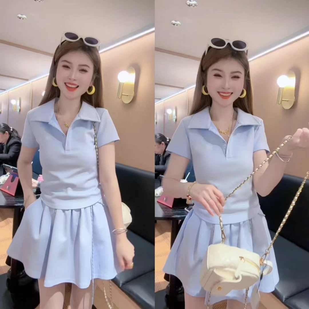 【月月专享】俏皮少女--刺绣POLO领短袖上衣+短裙套装XXJ-Z00507