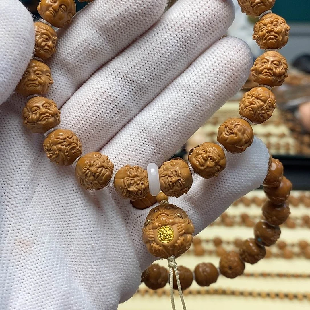 手串/手链核桃猴头核桃雕刻1.1四面罗汉坠貔貅金标