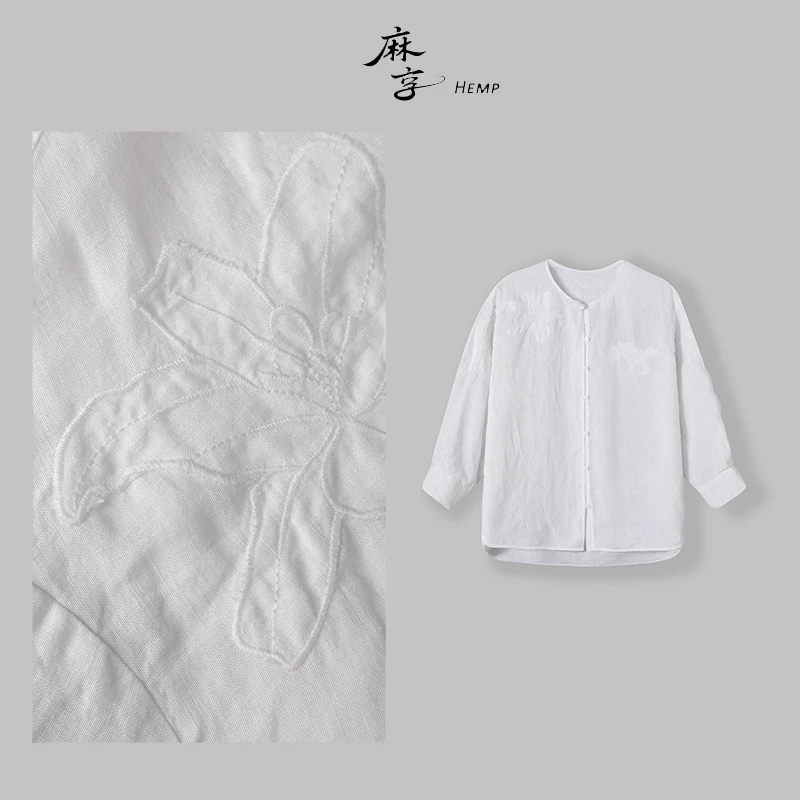 麻享【风吟百合·浮白】60支纯汉麻重工刺绣文艺衬衫夏女款FSY50709