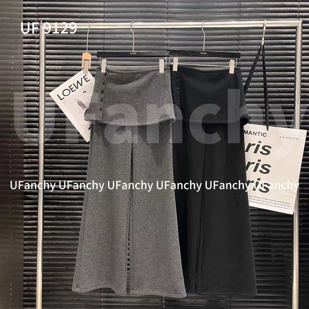 UFanchy可拆卸显瘦加厚微喇裤真两件 9129