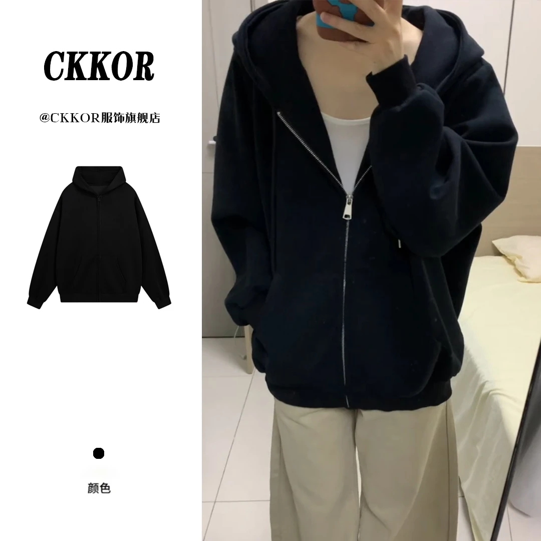 CKKOR新款ins潮牌美式休闲简约纯色连帽卫衣女宽松时尚潮流休闲服
