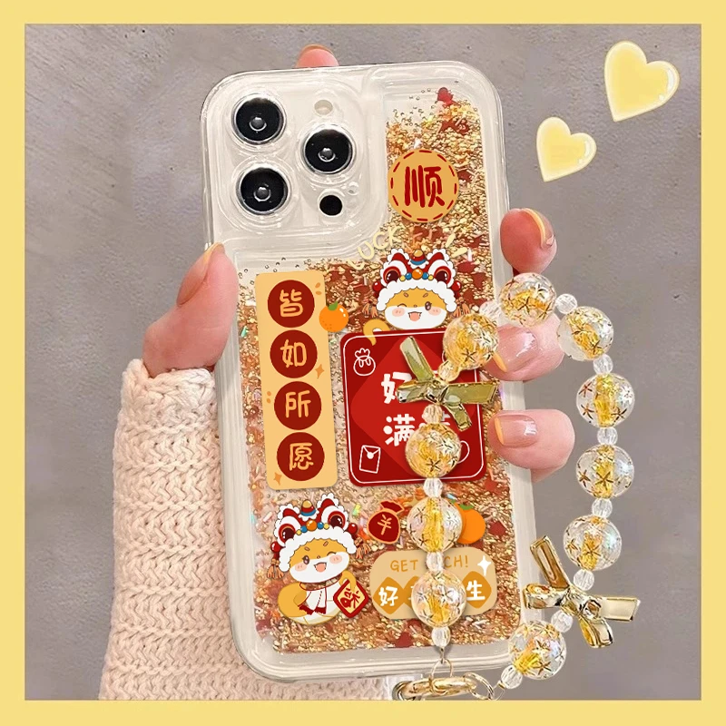 Lucky小蛇好运满满适用iphone16流沙手机壳华为vivo小米15oppo套