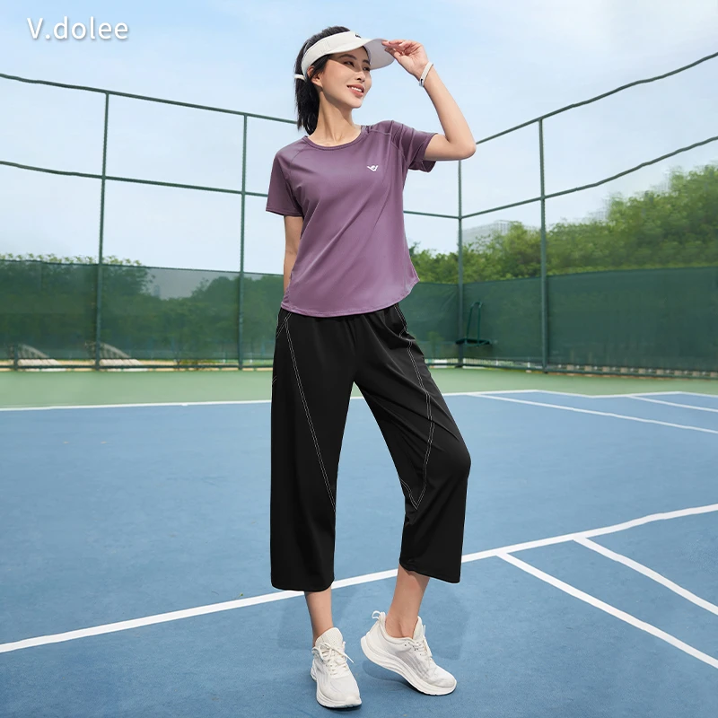 【八分裤套装】跑步服女款显瘦休闲夏季透气宽松速干运动晨跑1372