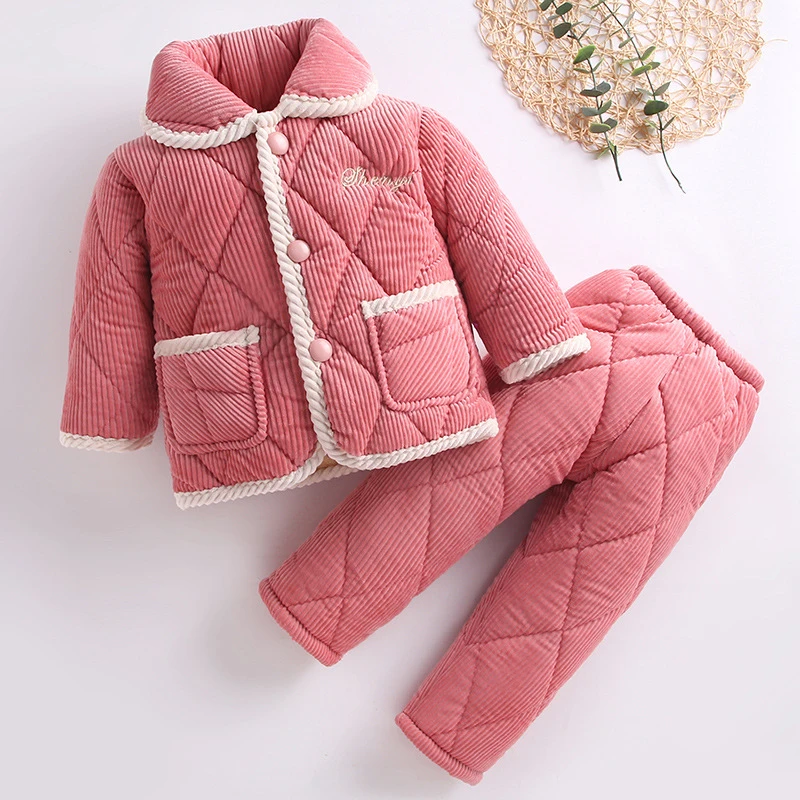 YeeHoO英氏【断码】冬季儿童珊瑚绒三层夹棉睡衣女童保暖加厚加绒