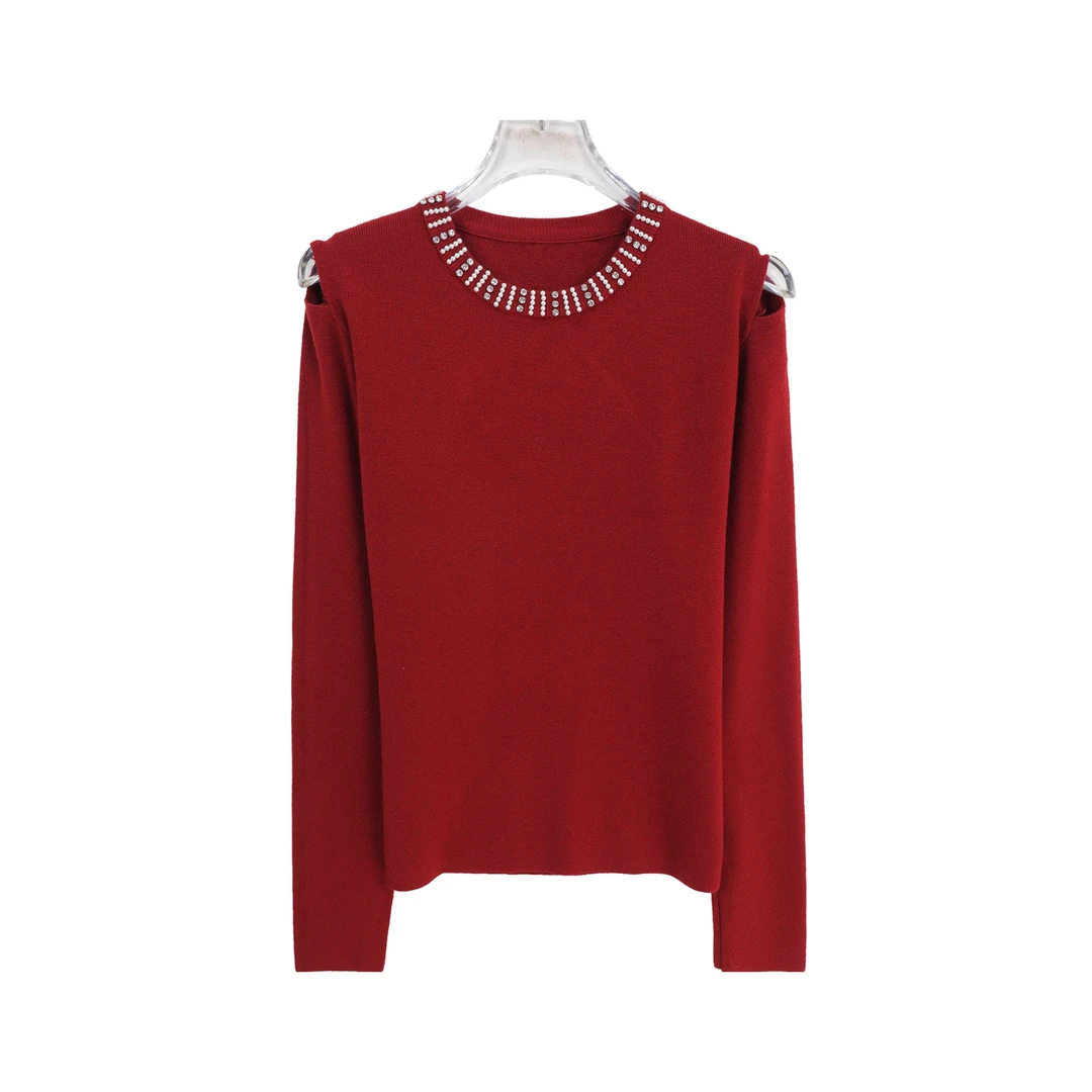 设计感露肩宽松显瘦减龄修身圆领打底针织衫X27548