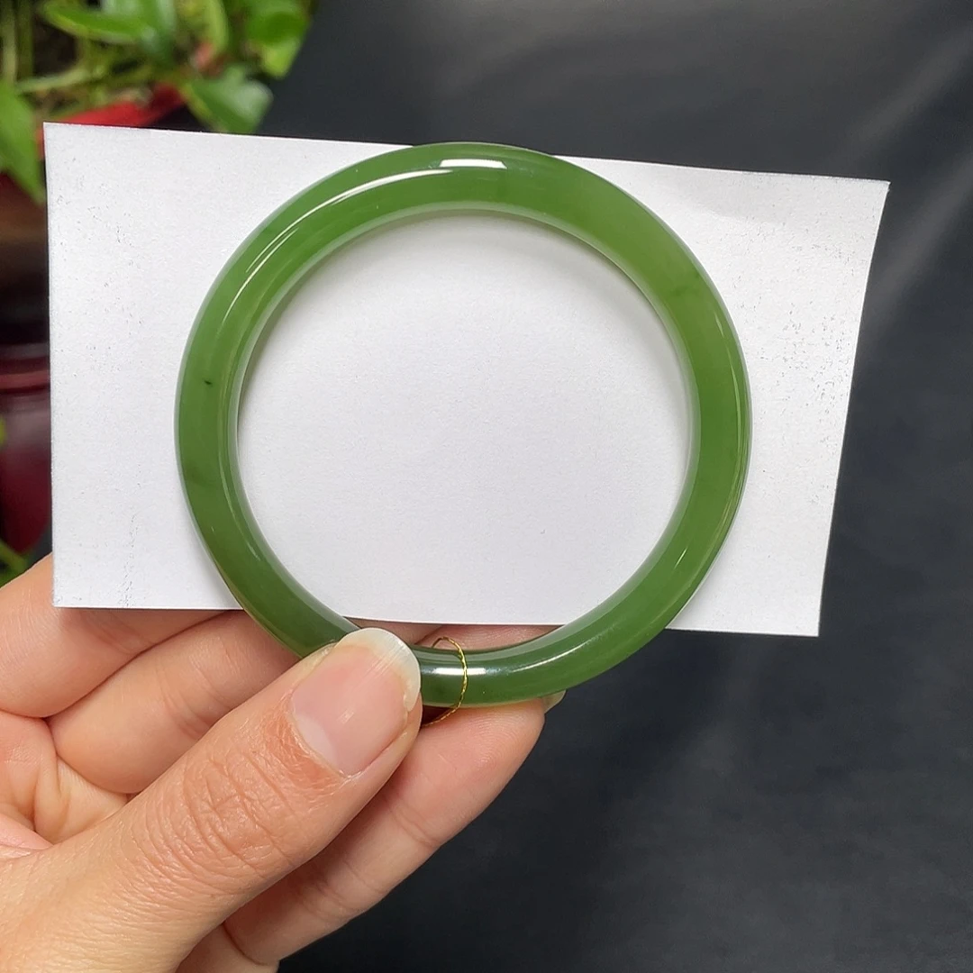 和田玉未镶嵌手镯-冰胶荧润 冰阳绿