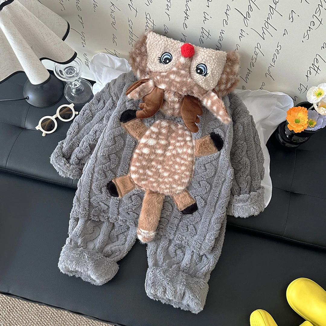 【冬季新款】小鹿男女童睡衣套装加绒加厚保暖中小童家居服新品睡衣