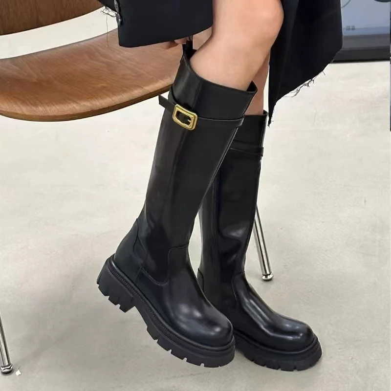 秋冬新款韩版通勤瘦瘦简约厚底裸靴长靴300-1(薄绒)