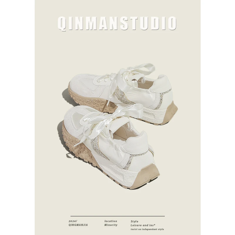 运动休闲鞋女2025春秋新款厚底复古百搭阿甘鞋增高小白鞋