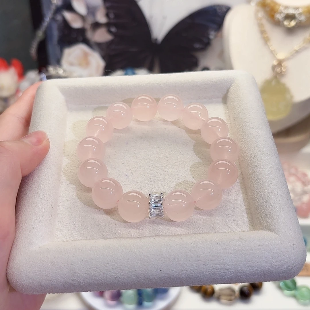 水晶手链合金蜜桃粉水手串