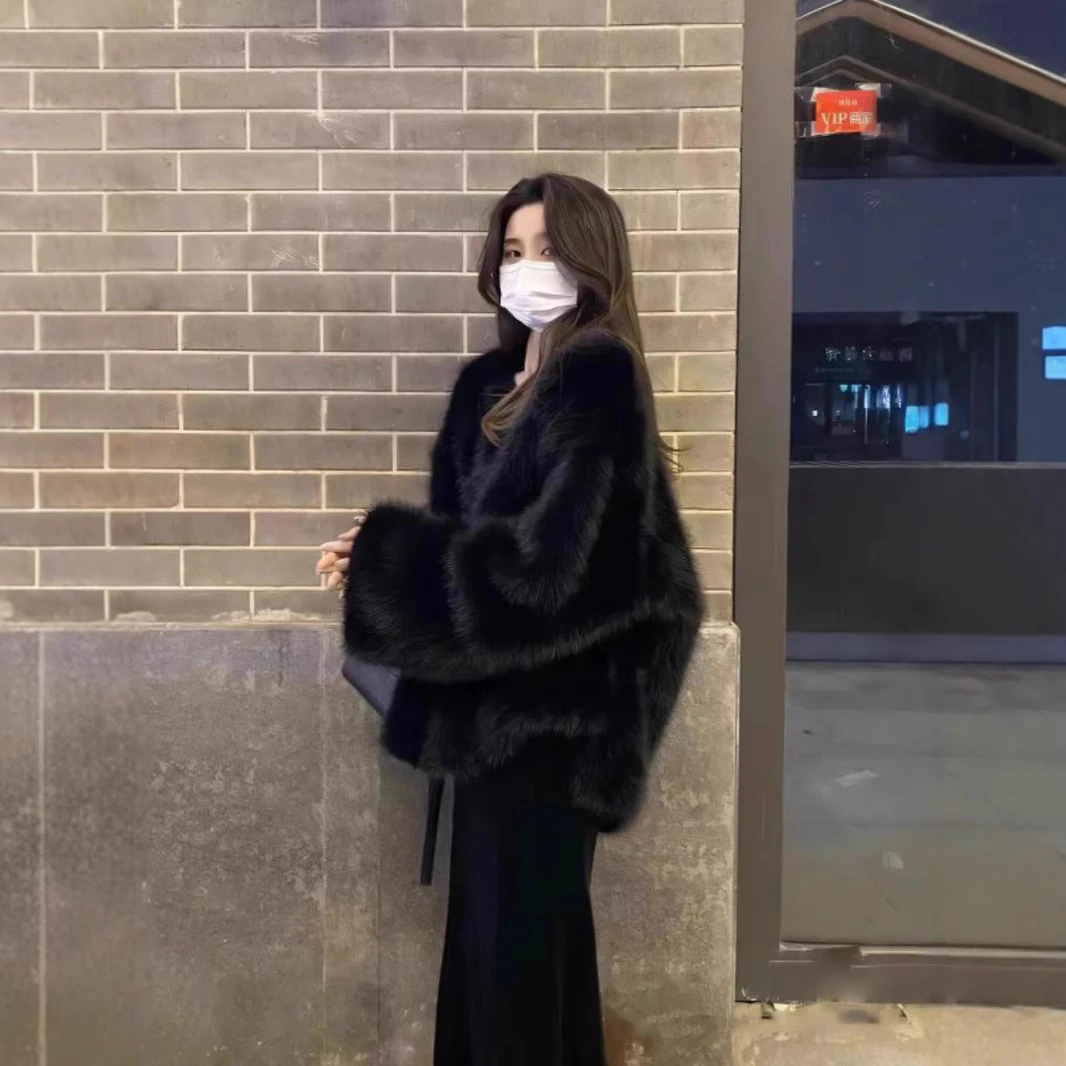 黑色仿狐狸毛毛绒环保皮草外套女高级感超好看毛茸茸2024秋冬新款