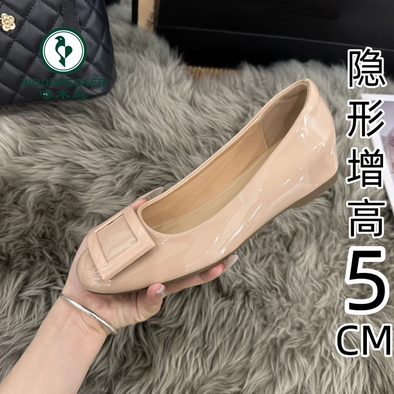 啄木鸟法式内增高裸色浅口单鞋女2025新款夏秋配裙子小皮鞋晚晚鞋