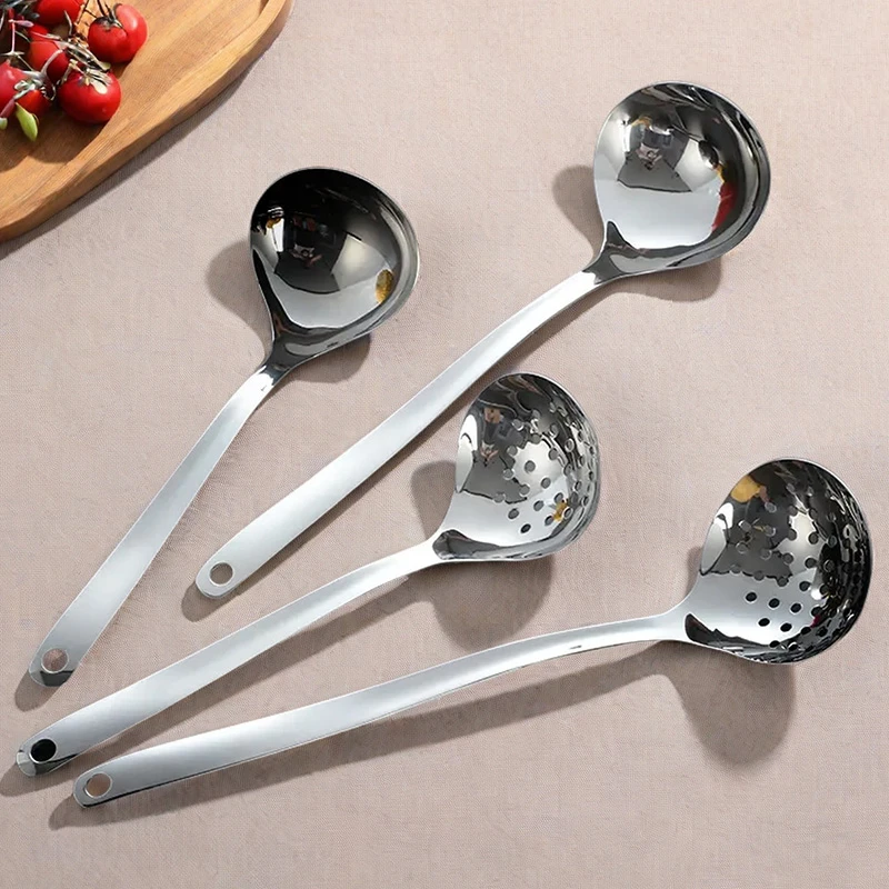 优质不锈钢家用汤勺火锅漏勺大号盛汤长柄汤匙加深厚勺子火锅勺