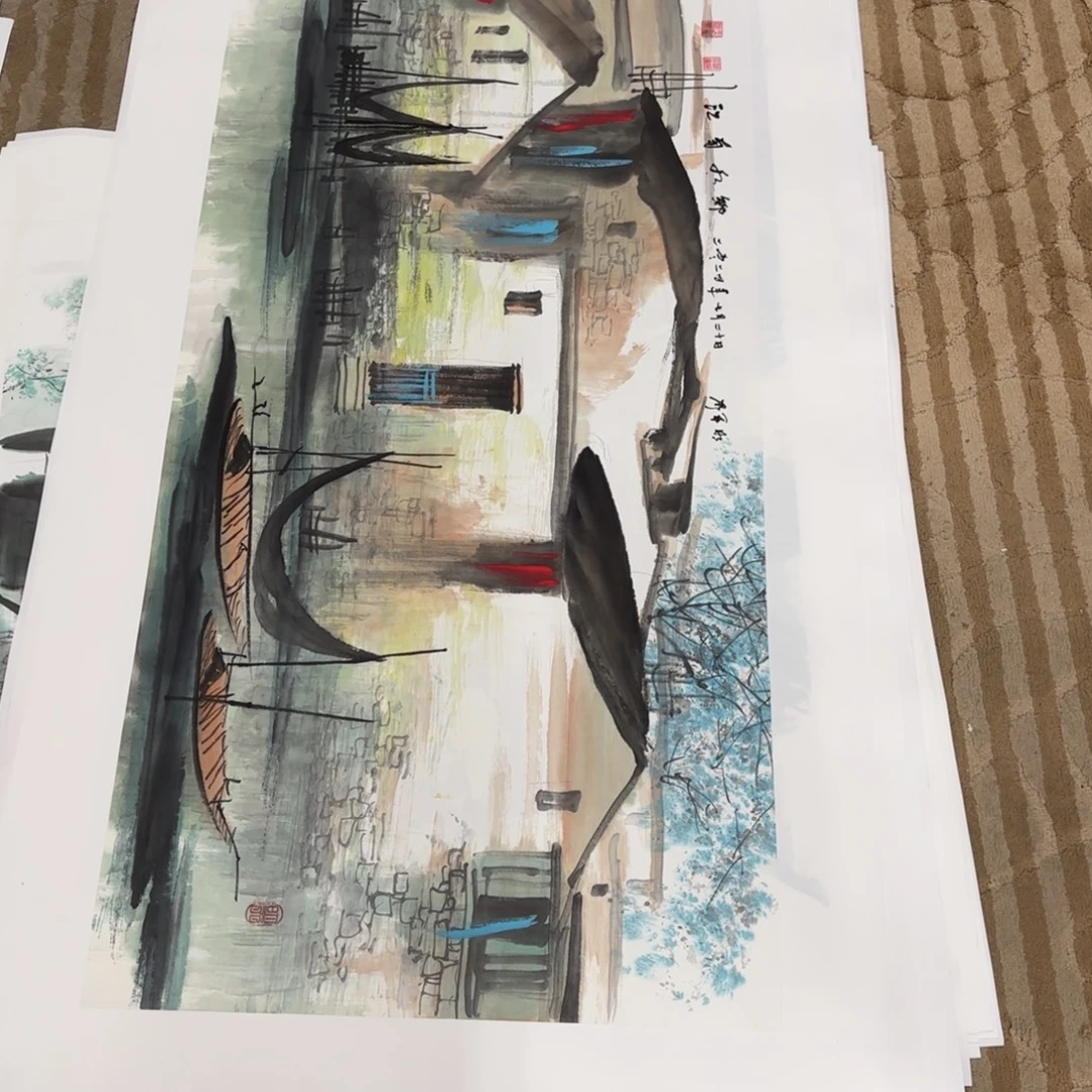 国画花鸟等图案为一体而得