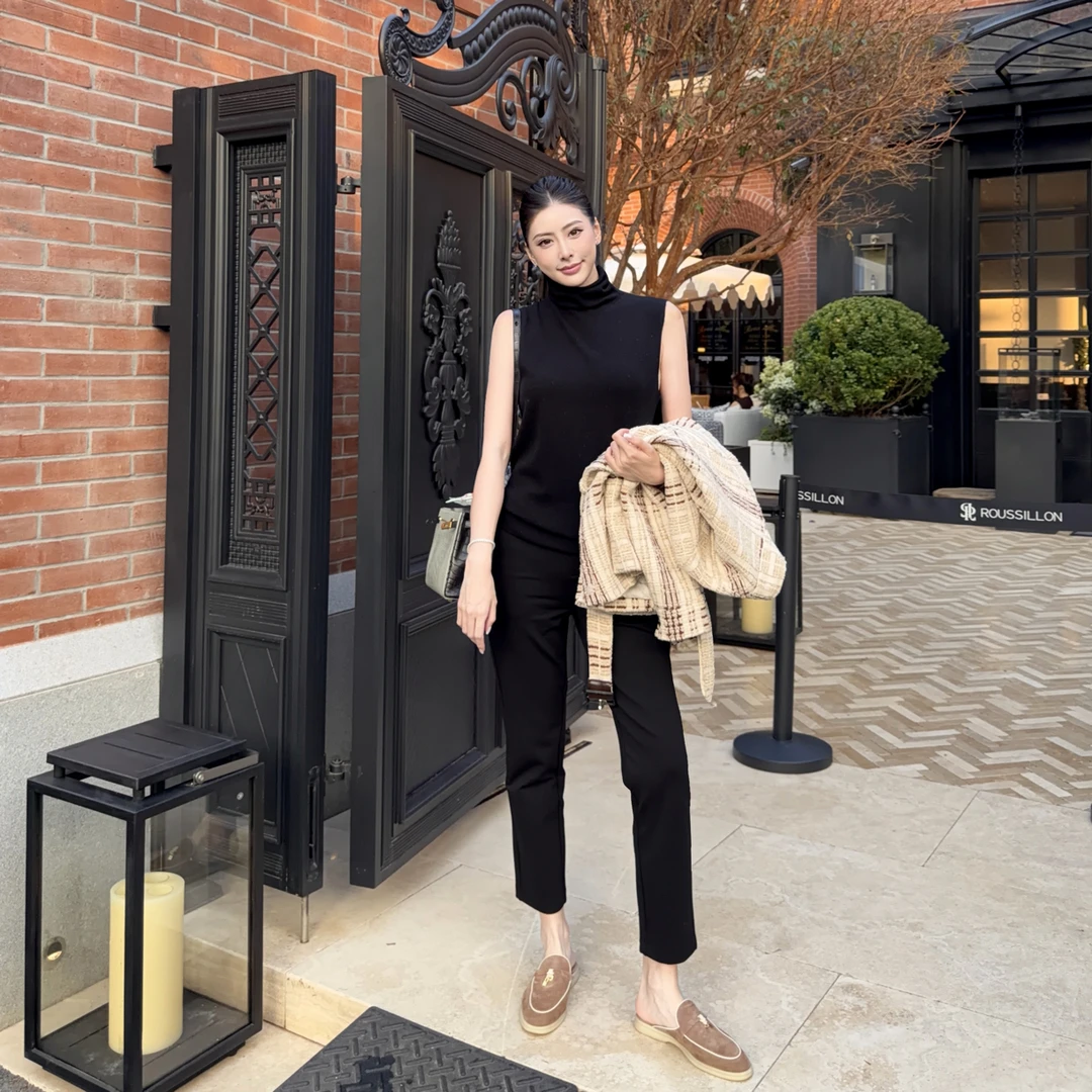 珊珊September｜黑色薄绒九分烟管裤/无敌显瘦