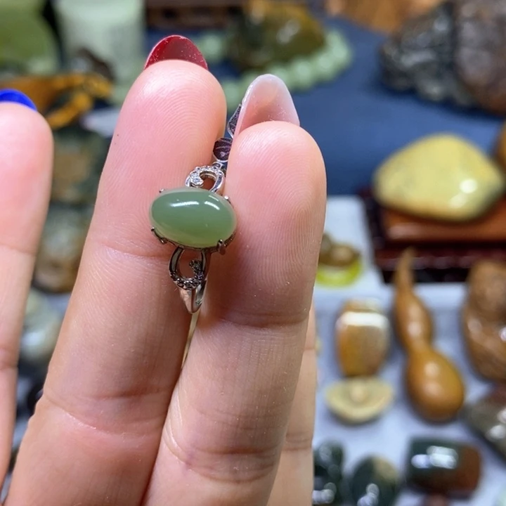 岫岩老玉（透闪石质玉）戒银S925镶嵌