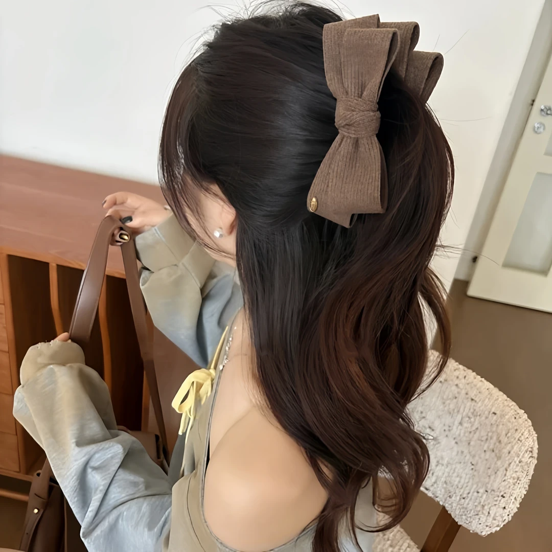 螺纹金标香蕉夹竖夹2025新款针织带双面蝴蝶结韩系发卡抓夹发夹