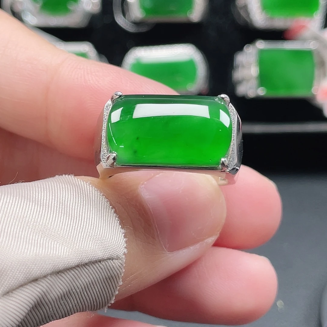 翡翠银S925镶嵌戒指天然A货翡翠没运费险3605