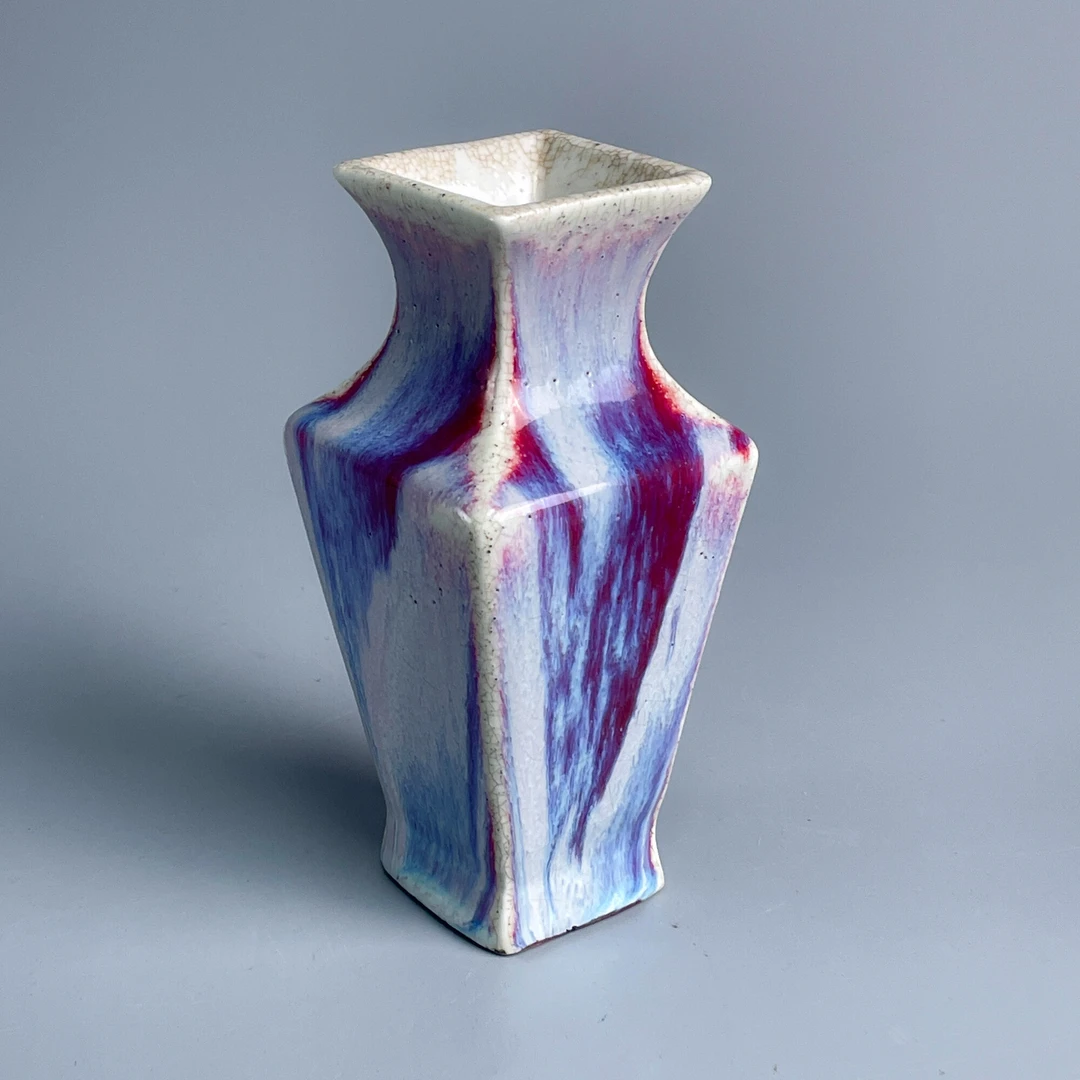 瓷器/古董清中期窑变釉四方瓶-M25AN002B36/收藏/文物/绣花张