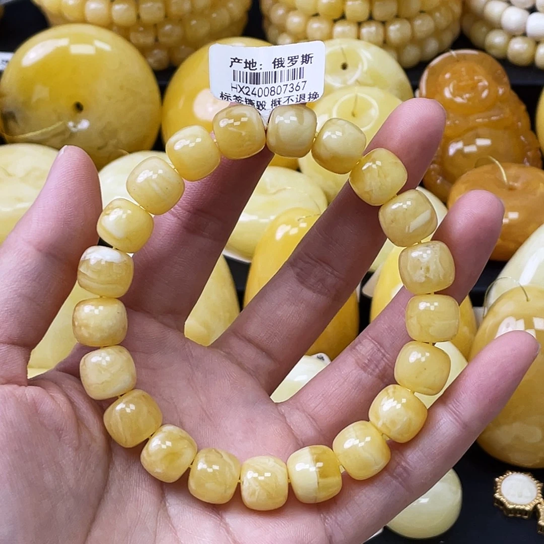 琥珀未镶嵌珠宝奇石女**儿11+mm浓蜡妖花老型手串 瑕