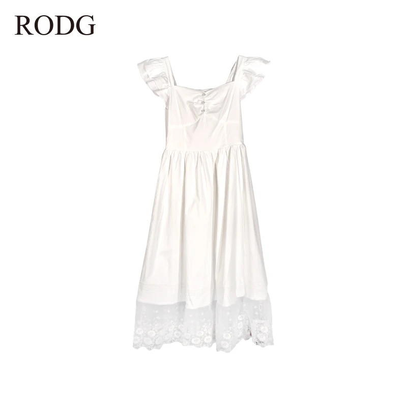 RODGR52QZ0719A 夏季新款简约花边袖吊带连衣裙 0719