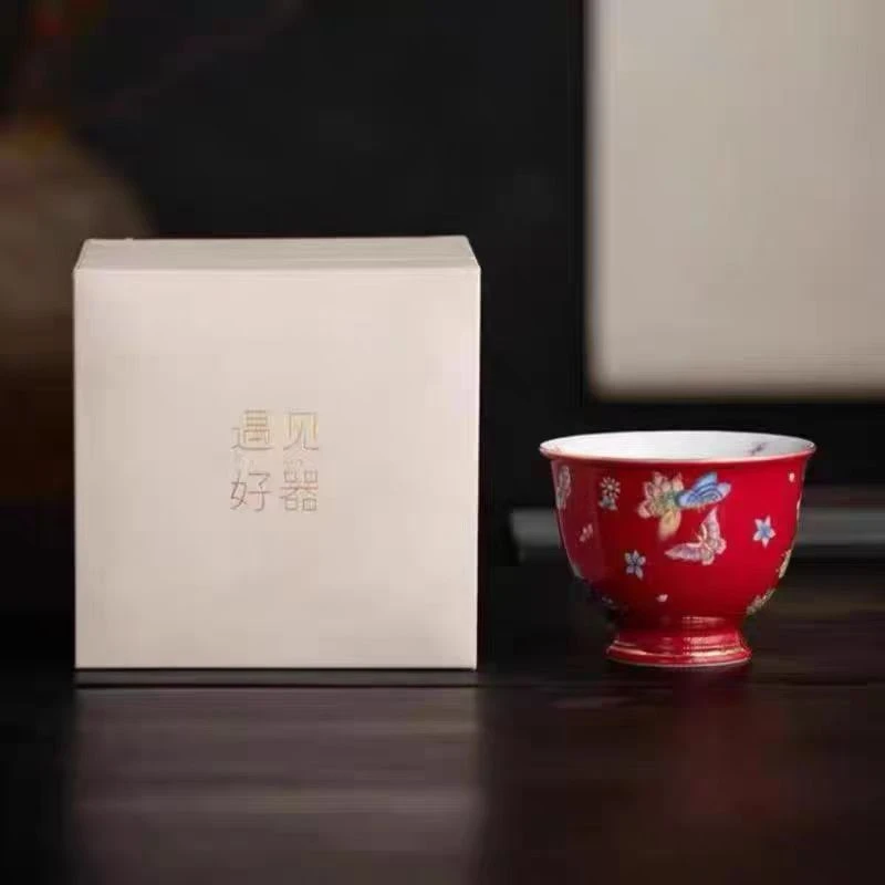 珐琅红蝴蝶主人杯家用