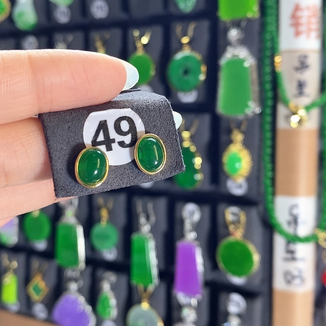银S925镶嵌翡翠耳饰49