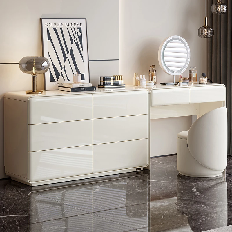 全友家居新款奶油风梳妆台斗柜一体卧室家用化妆桌带妆镜床尾柜