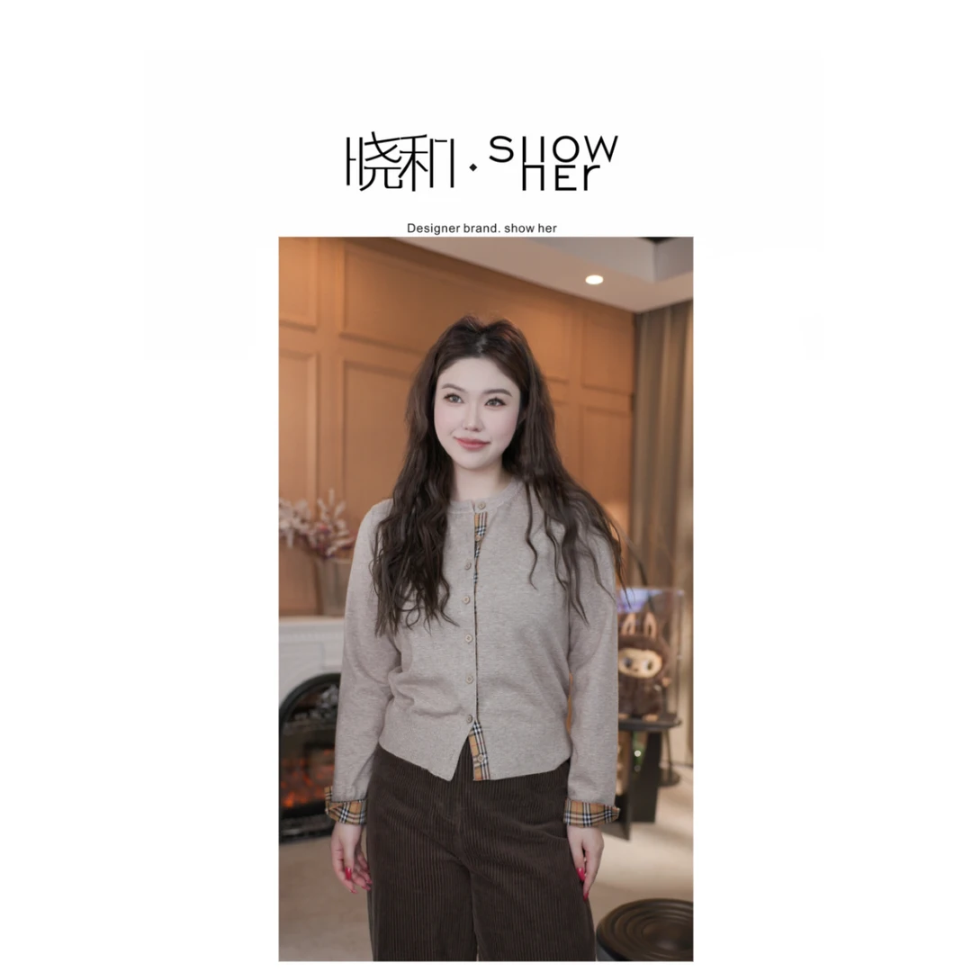 SHOW HER【格影】''90羊M''混纺老钱圆领显瘦气质毛织开衫