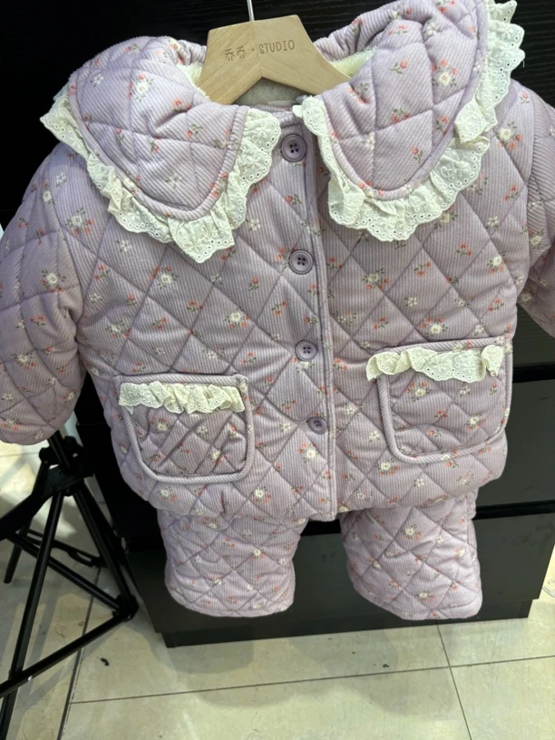 紫色儿童碎花家居服套装