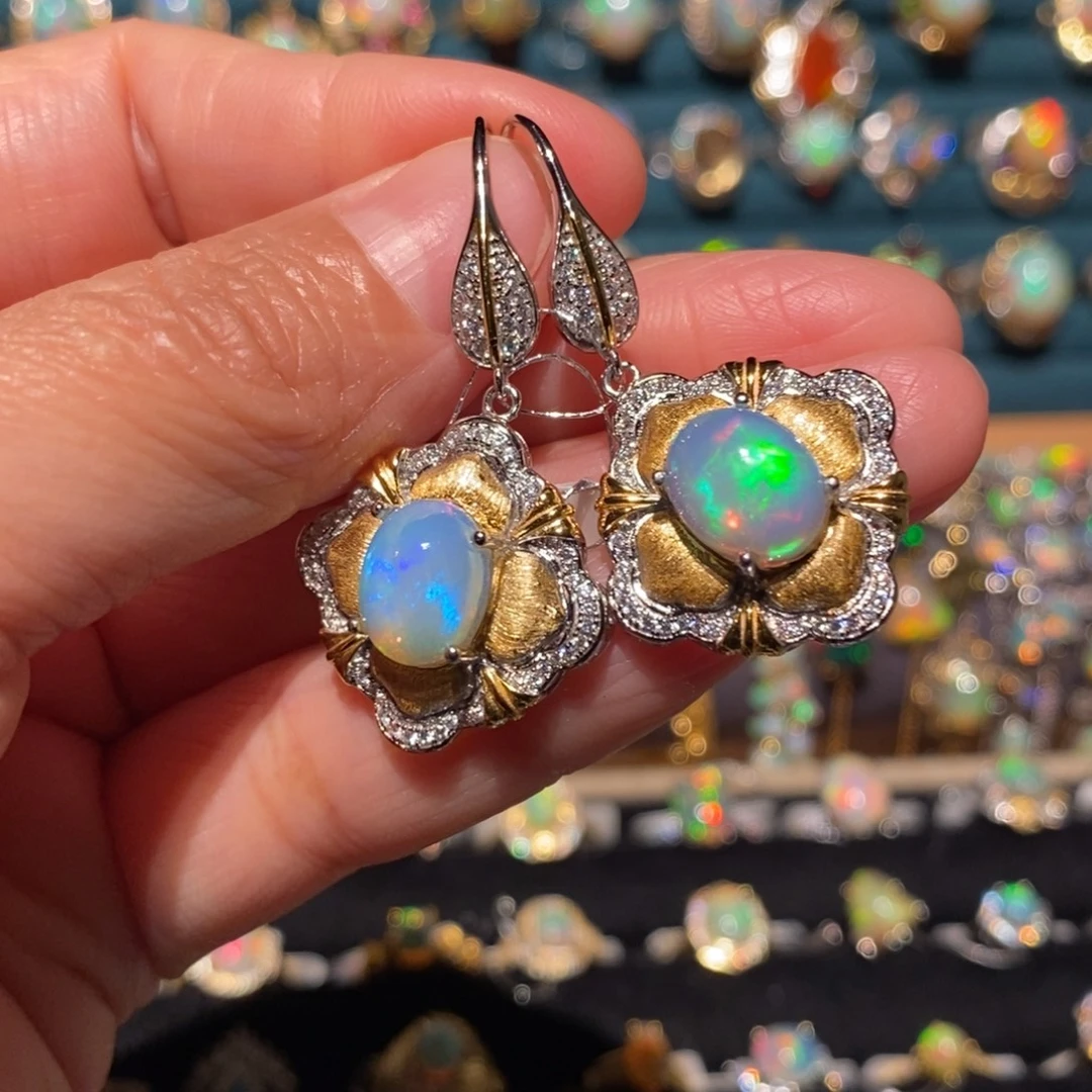 欧泊银S925镶嵌耳饰