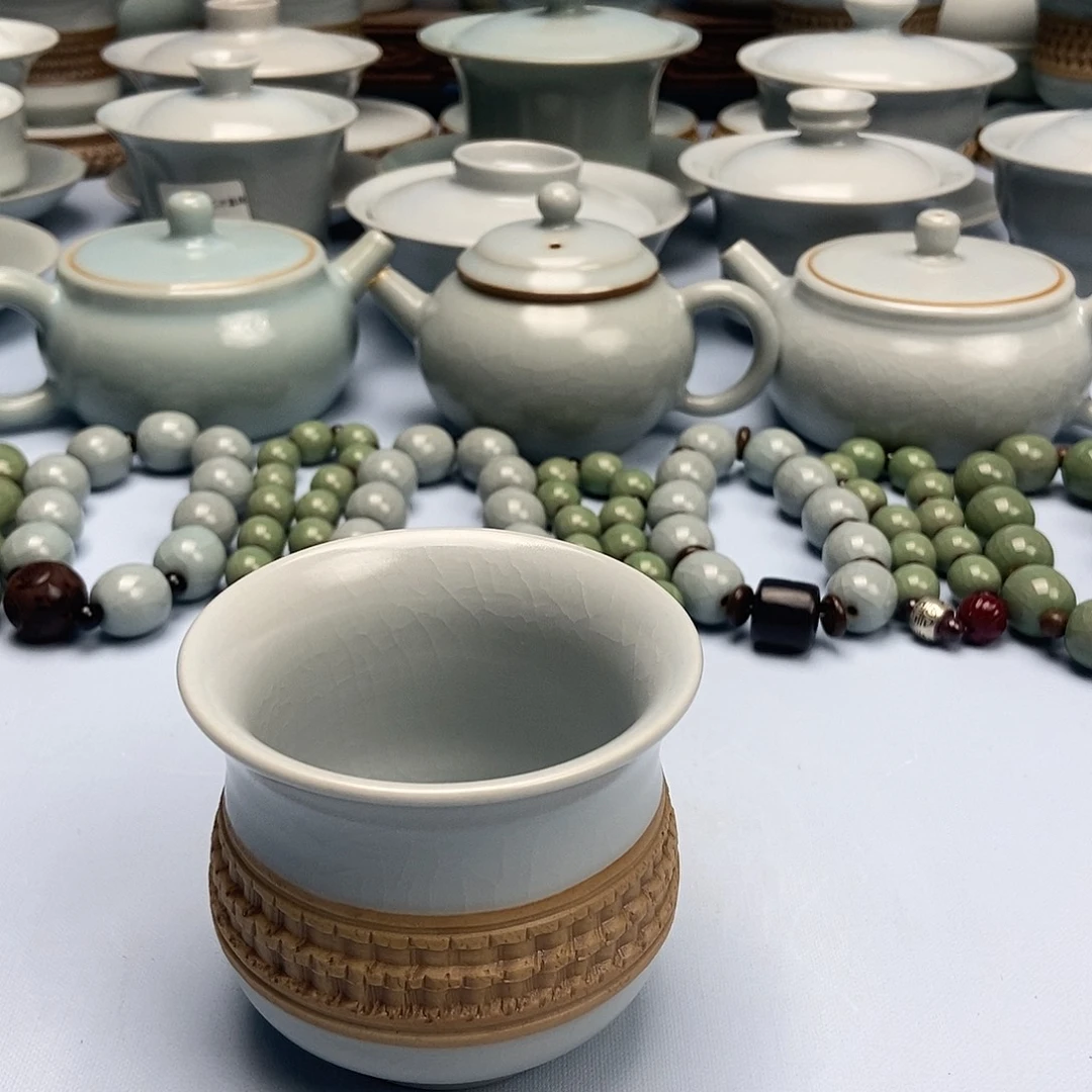杯仿古重工跳刀月白釉炉施杯原矿原釉原产地