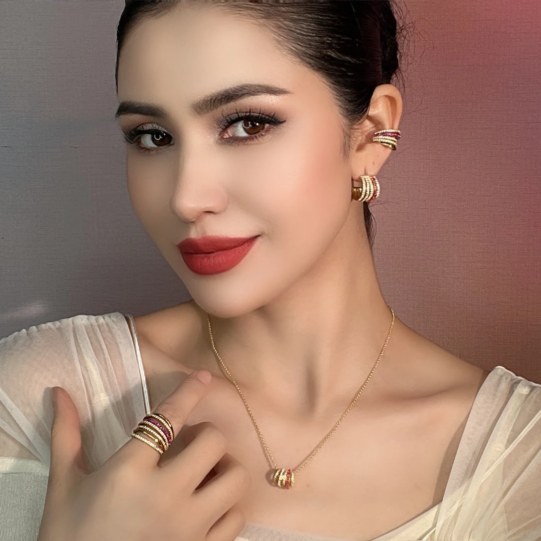 铜合金项链 Xyuer立体红白相间小蛮腰首饰套装