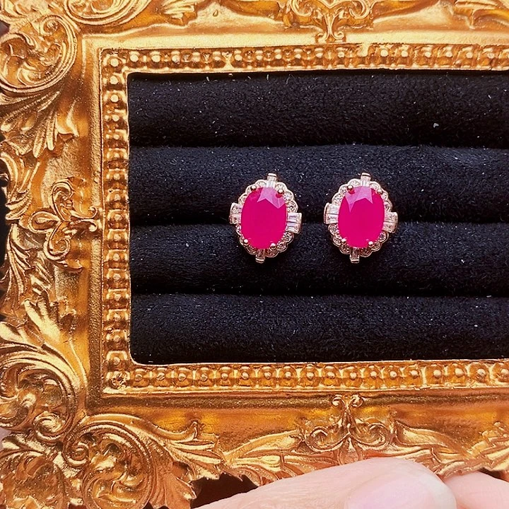 红宝石银S925镶嵌耳饰