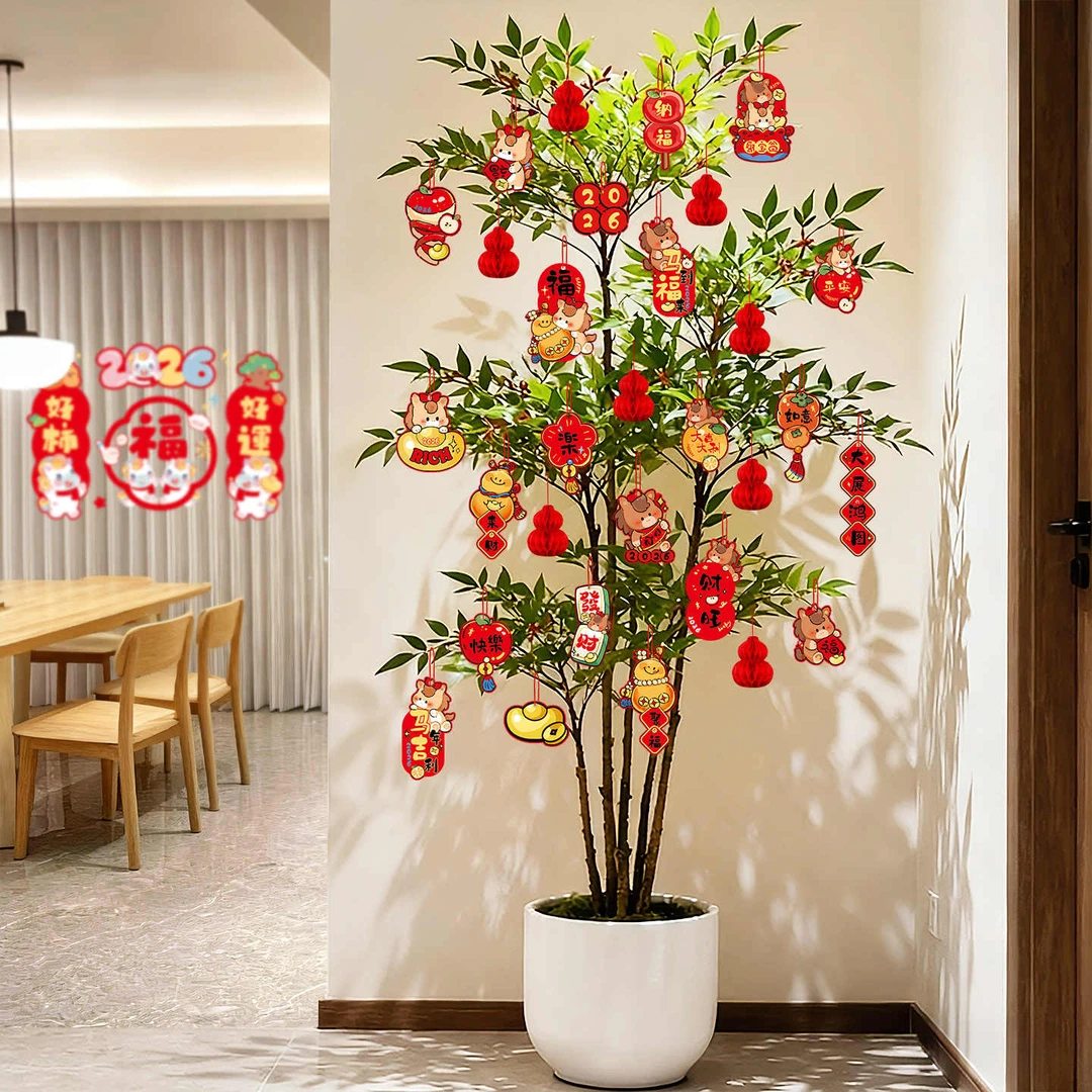 春节布置客厅盆栽盆景福桶新年用品马年过年挂件装饰挂饰吊卡批发