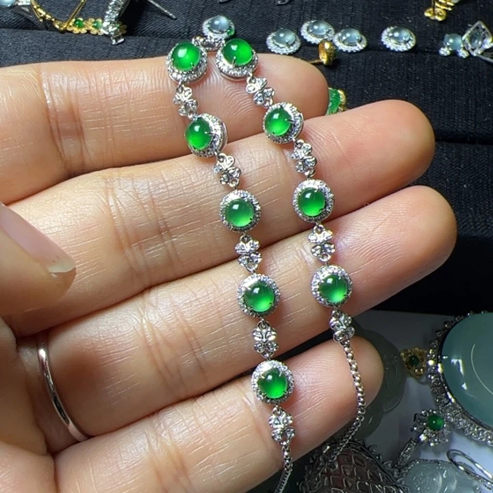 翡翠手链18K金镶嵌福*翡翠吊坠项链