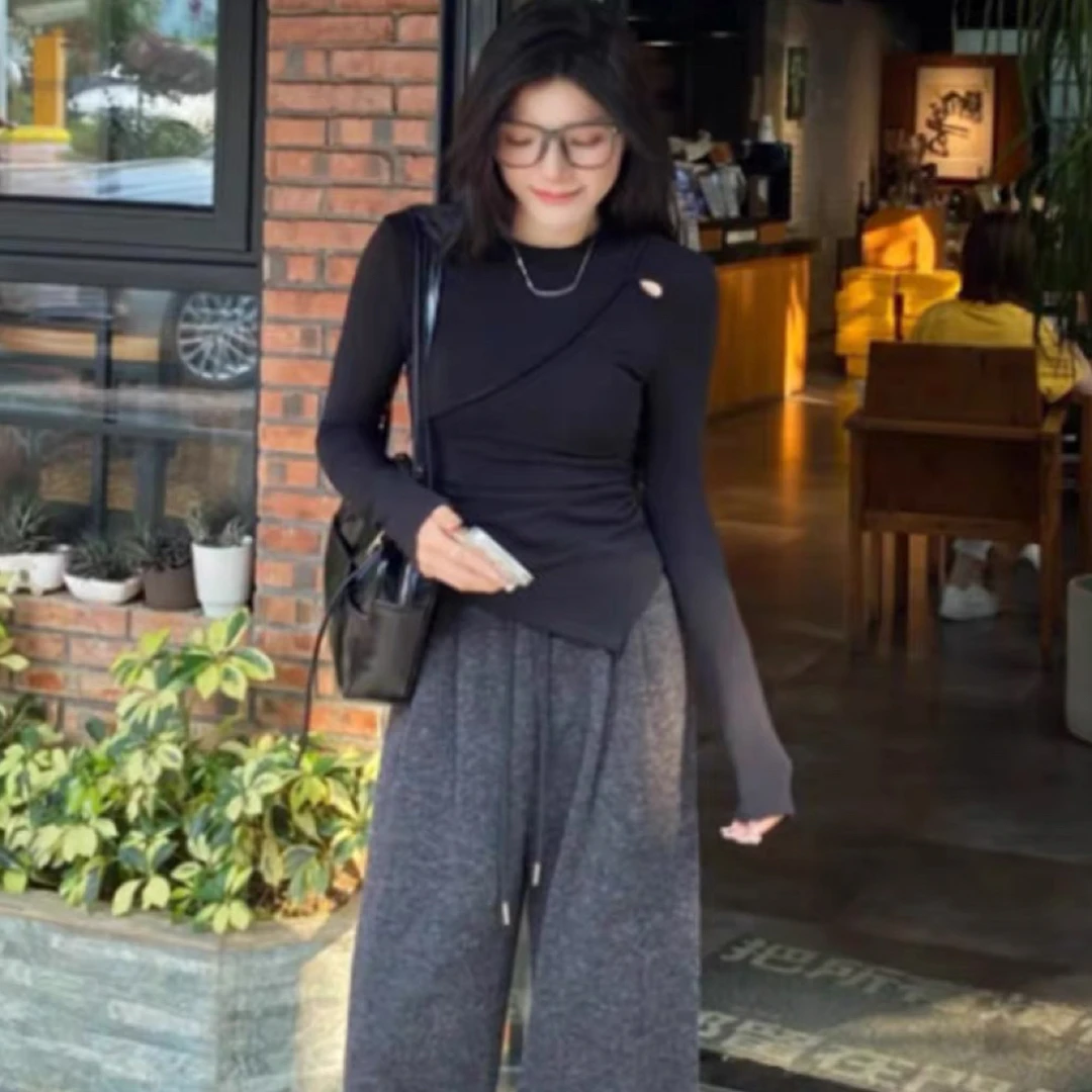 6909深圳2025新款南油欧货缕空宽松上衣长袖T恤打底衫女洋气内搭
