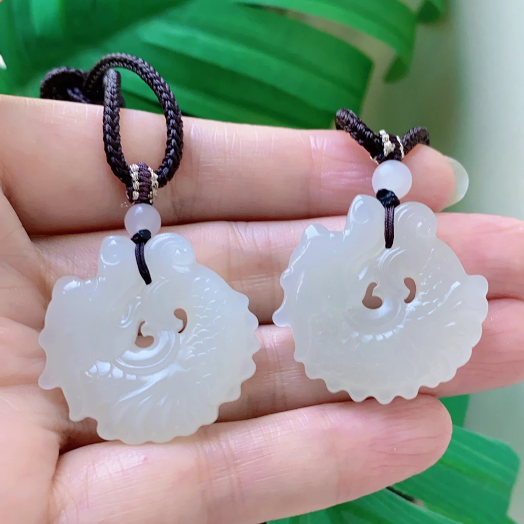 可收藏翠青纯手修天然和田玉鱼化龙挂件30mm送礼物鱼化龙玉石吊坠