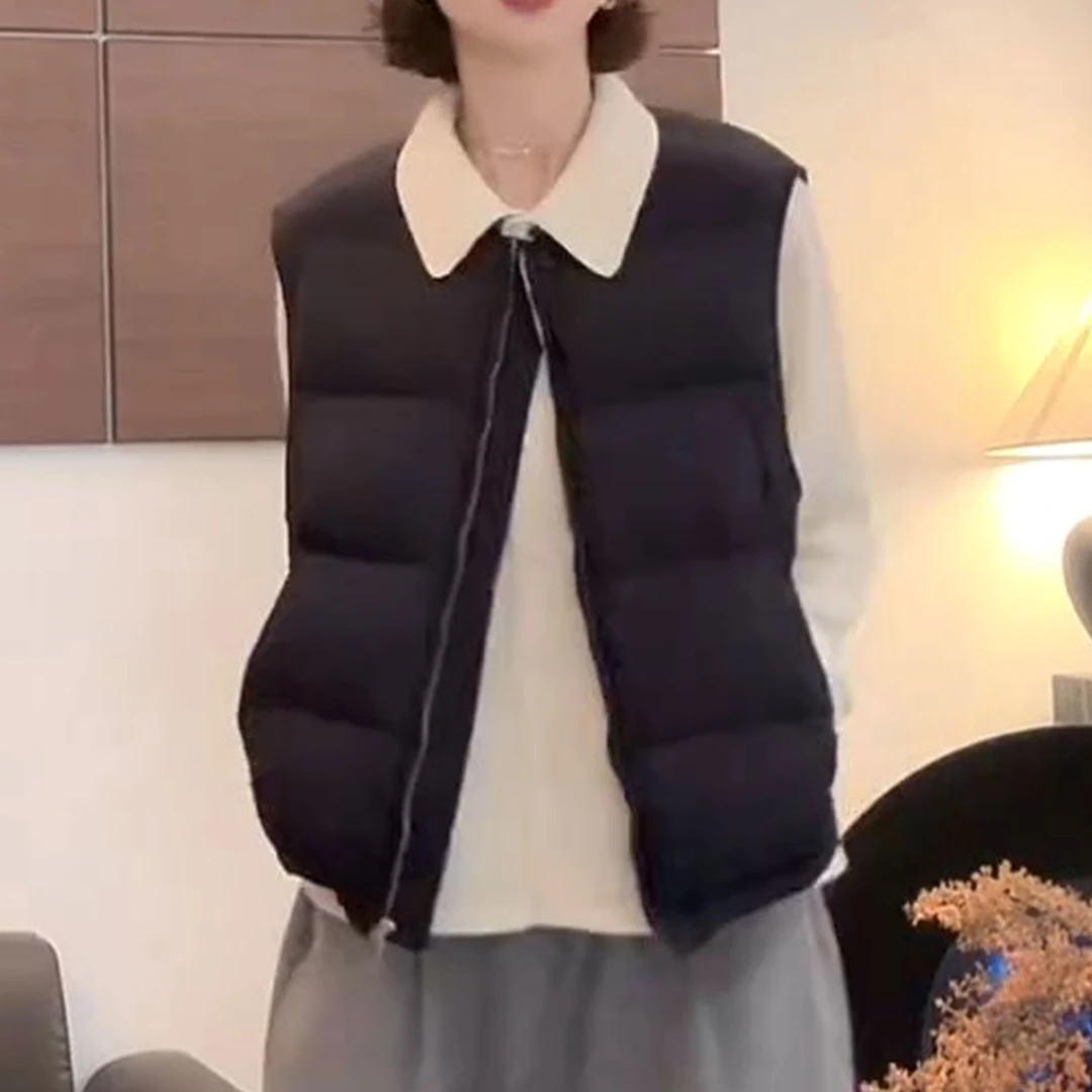 韩系纯色时尚宽松显瘦百搭加棉马夹2025秋冬爆款流行拉链无袖上衣