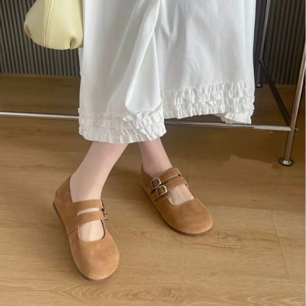 C5795 浅棕  时尚舒适低跟圆头2025新款玛丽珍休闲勃肯鞋女单鞋