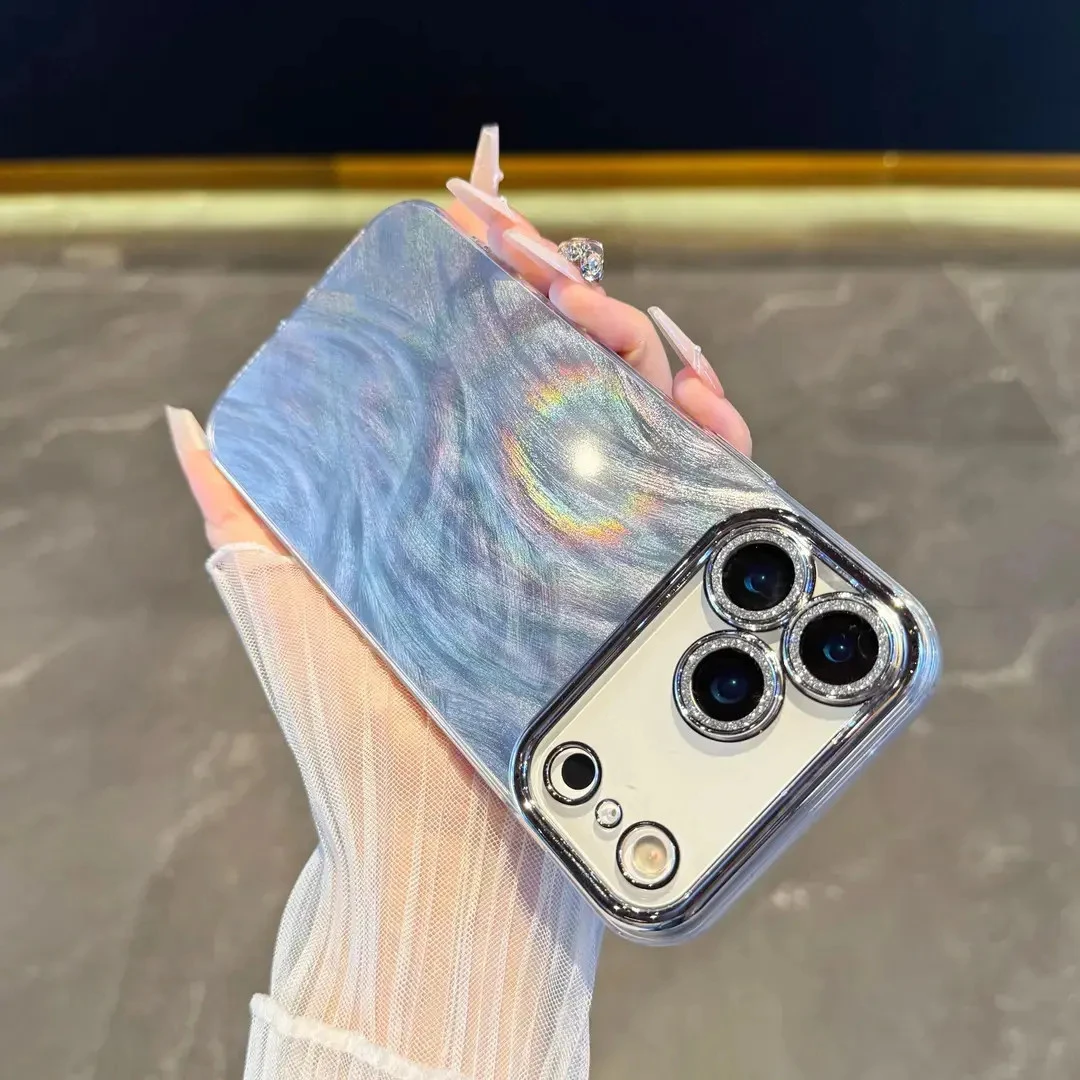 适用于iPhone17promaxc渐变羽纱镭射苹果air全包镜头闪粉16