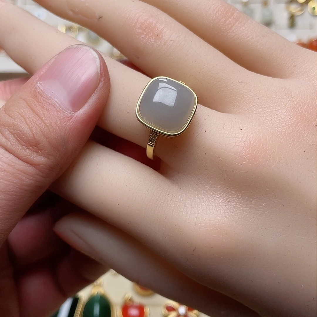 和田玉戒指银S925镶嵌