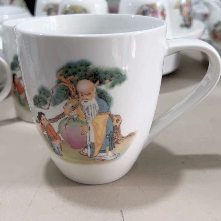 瓷片陶瓷制品寿星水杯450毫升两个