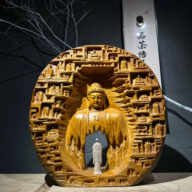 古樟木 求佛之路终遇佛 木雕 根雕 倒流香禅意摆件 50宽20高55